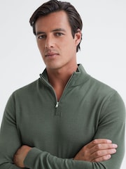 Reiss Ivy Green Blackhall Merino Wool Half-Zip Funnel Neck Jumper - Image 4 of 5