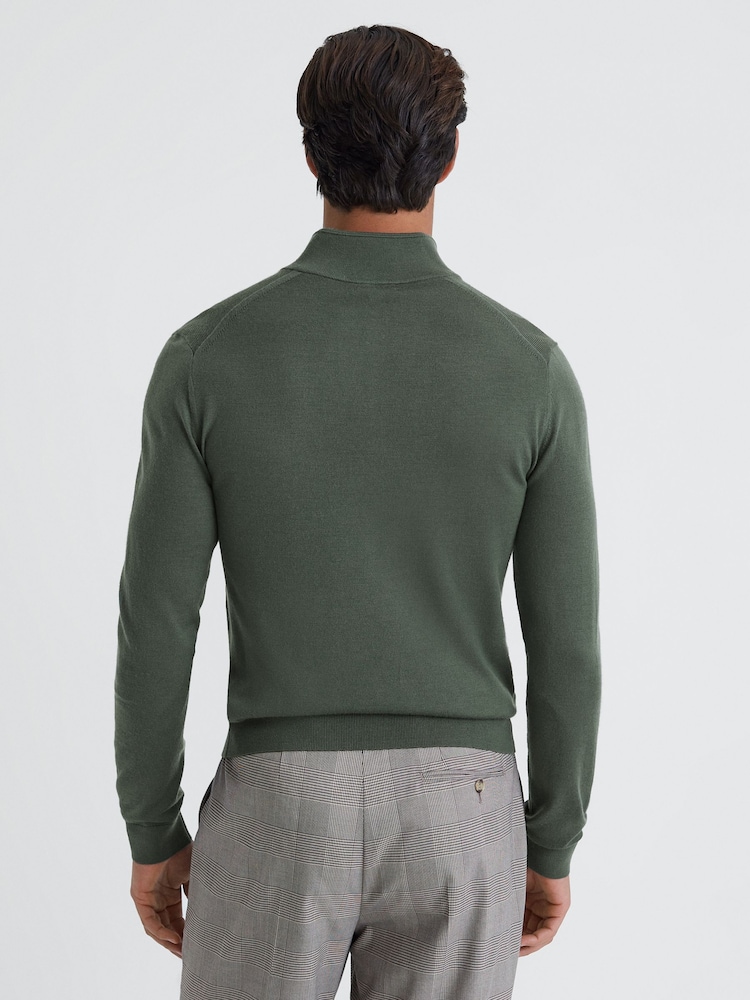 Reiss Ivy Green Blackhall Merino Wool Half-Zip Funnel Neck Jumper - Image 5 of 5