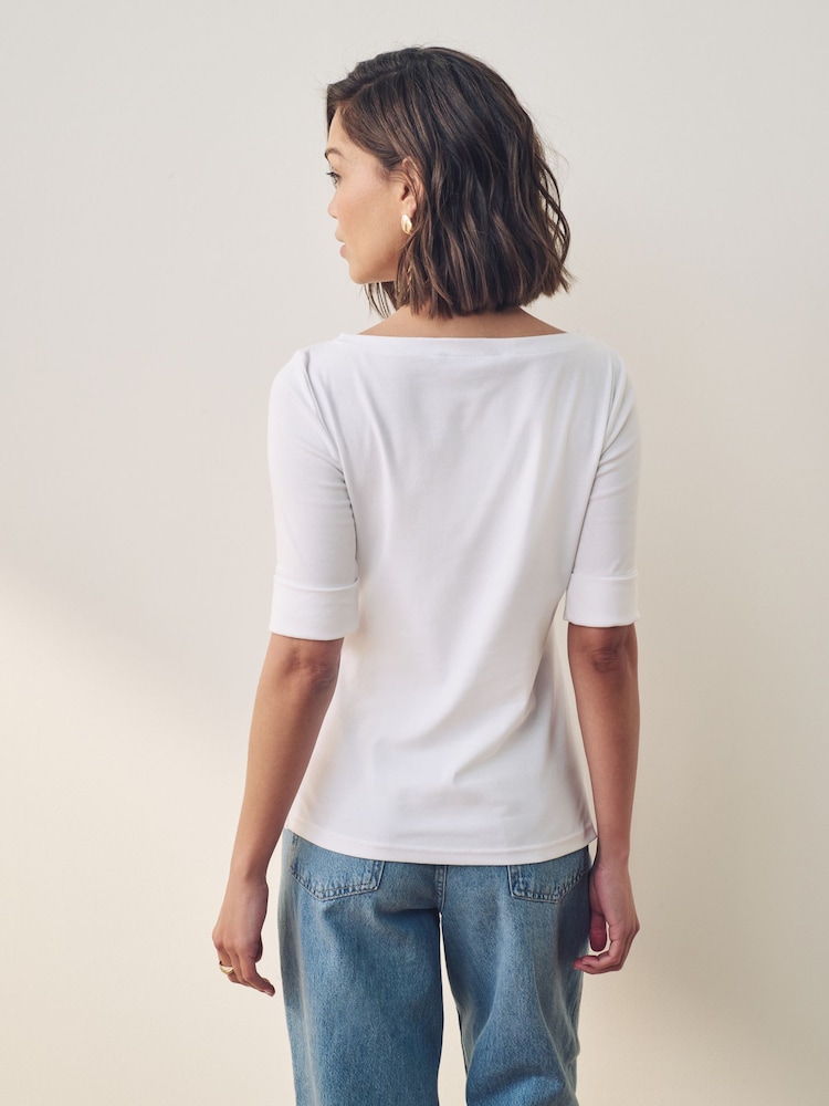 Camiseta con cuello barco de algodón elástico Judy Curve de Lauren Ralph Lauren - Imagen 2 de 5