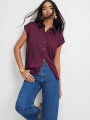 River Island Red Short Sleeve Satin Relaxed Shirt - Image 1 of 4