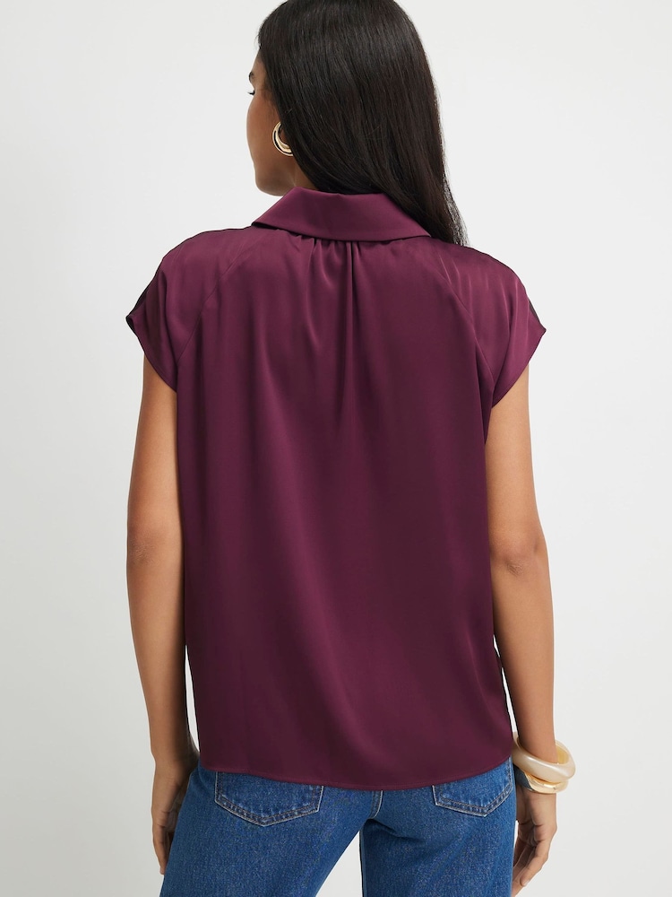 River Island Red Short Sleeve Satin Relaxed Shirt - Image 4 of 4 River Island Red Short Sleeve Satin Relaxed Shirt - Image 4 of 4