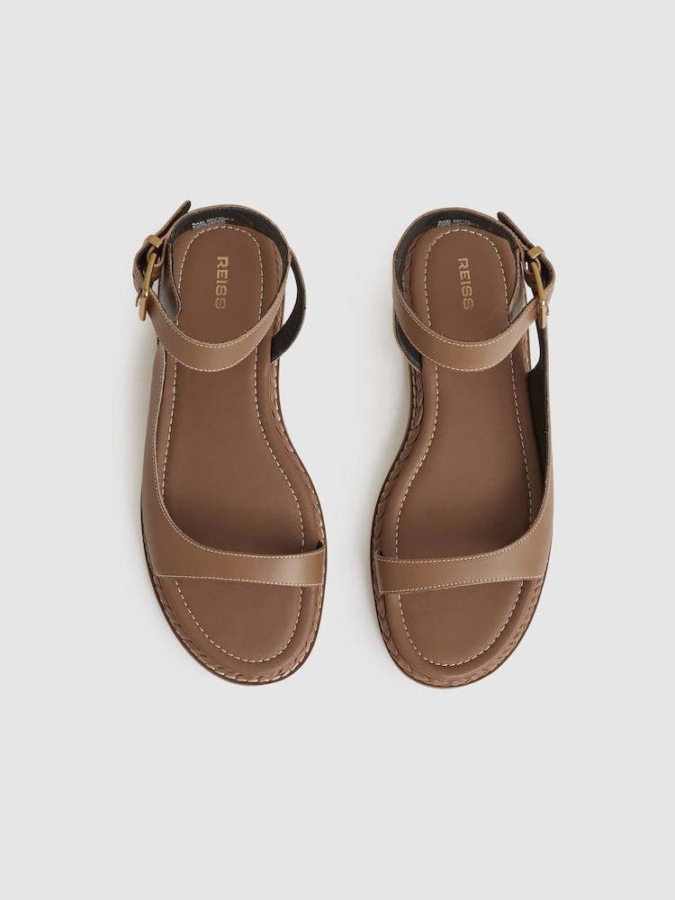 Reiss Tan Gabi Leather Plait Detail Sandals - Image 3 of 5