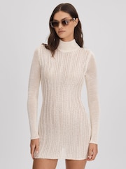 Savannah Morrow Mini Ivory Sheer Knitted Dress - Image 1 of 6