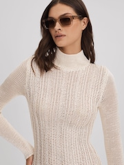 Savannah Morrow Mini Ivory Sheer Knitted Dress - Image 4 of 6
