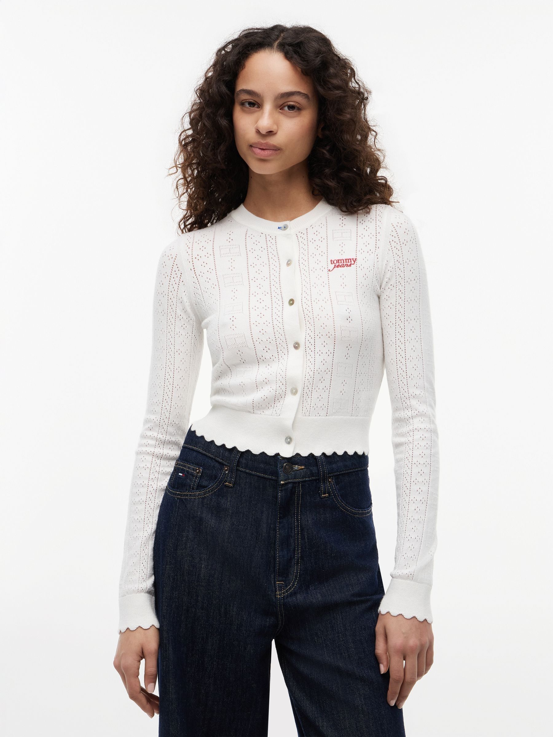 Buy Tommy Jeans White Slim Pointelle Flag Cardigan from Next USA
