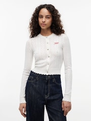 Tommy Jeans White Slim Pointelle Flag Cardigan - Image 1 of 5