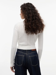 Tommy Jeans White Slim Pointelle Flag Cardigan - Image 2 of 5