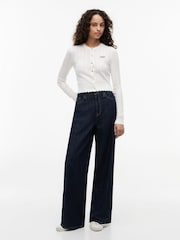 Tommy Jeans White Slim Pointelle Flag Cardigan - Image 3 of 5