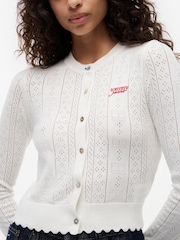 Tommy Jeans White Slim Pointelle Flag Cardigan - Image 4 of 5