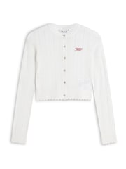 Tommy Jeans White Slim Pointelle Flag Cardigan - Image 5 of 5