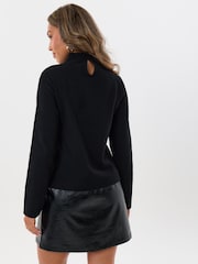 Threadbare Black 2 in 1 Knitted Mini Dress with Faux Leather Skirt - Image 2 of 5