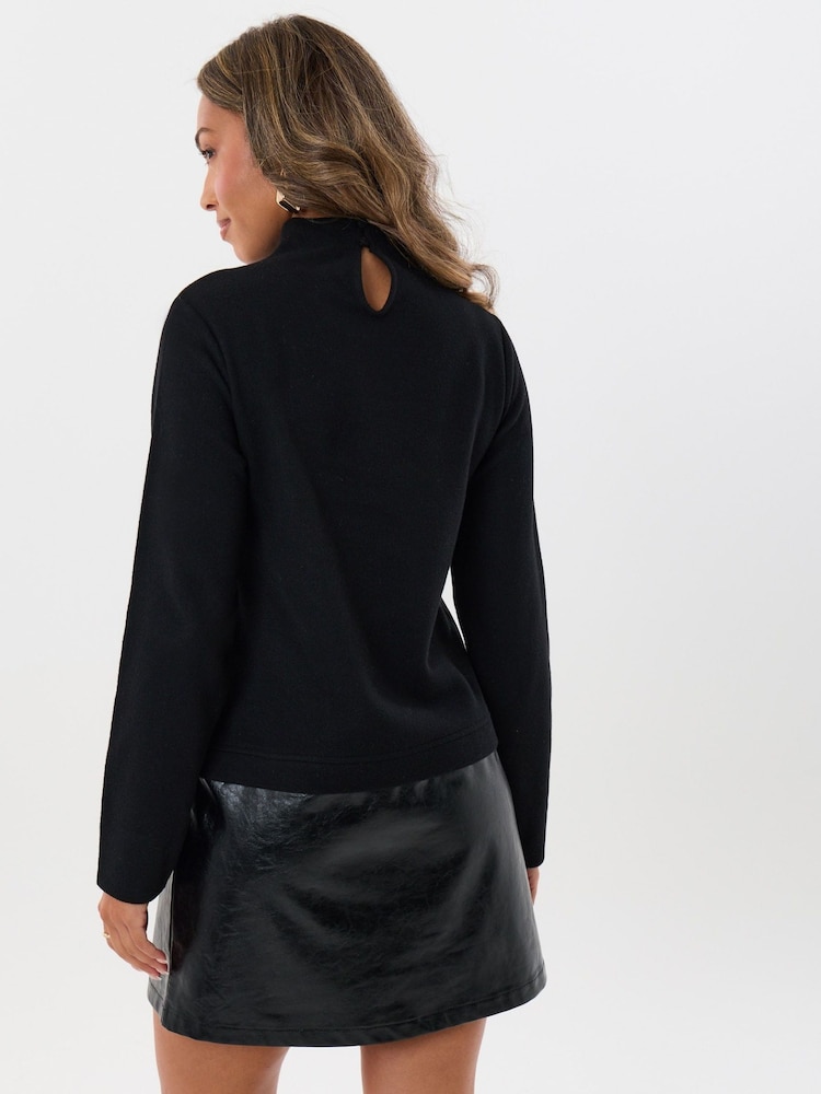 Threadbare Black 2 in 1 Knitted Mini Dress with Faux Leather Skirt - Image 2 of 5