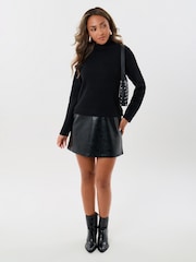 Threadbare Black 2 in 1 Knitted Mini Dress with Faux Leather Skirt - Image 3 of 5