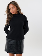 Threadbare Black 2 in 1 Knitted Mini Dress with Faux Leather Skirt - Image 4 of 5