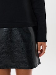 Threadbare Black 2 in 1 Knitted Mini Dress with Faux Leather Skirt - Image 5 of 5