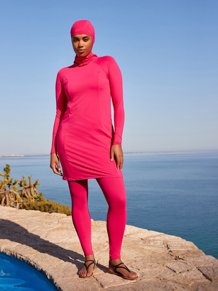 Pink Long Sleeve Modesty Burkini Shaping Swimsuit - Image 4 of 8