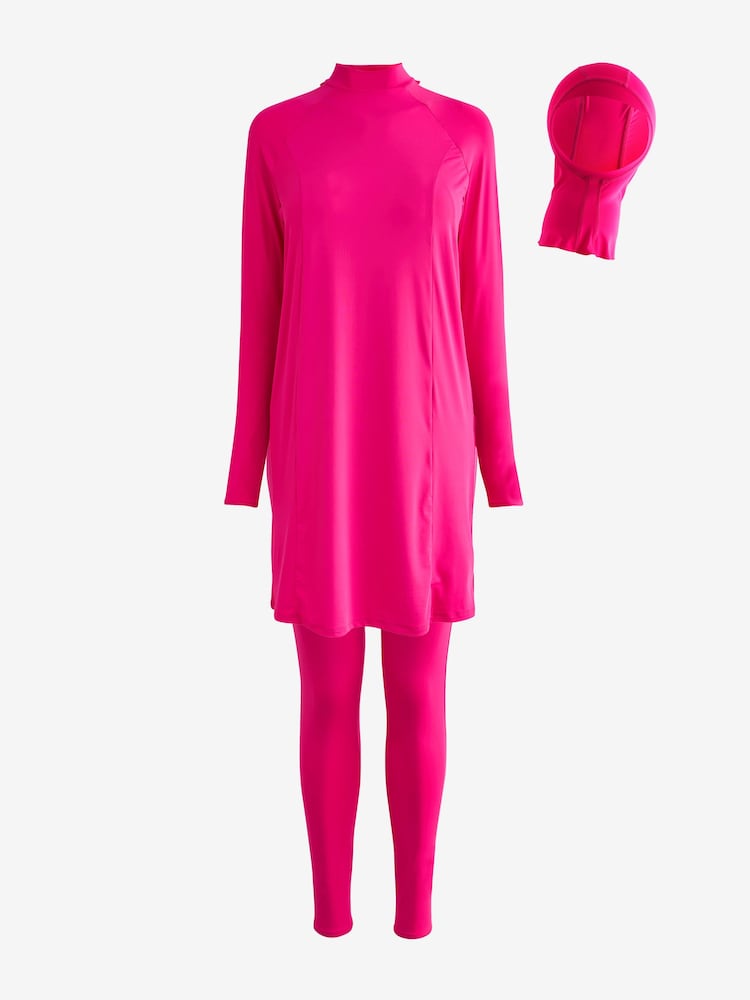 Pink Long Sleeve Modesty Burkini Shaping Swimsuit - Image 5 of 8