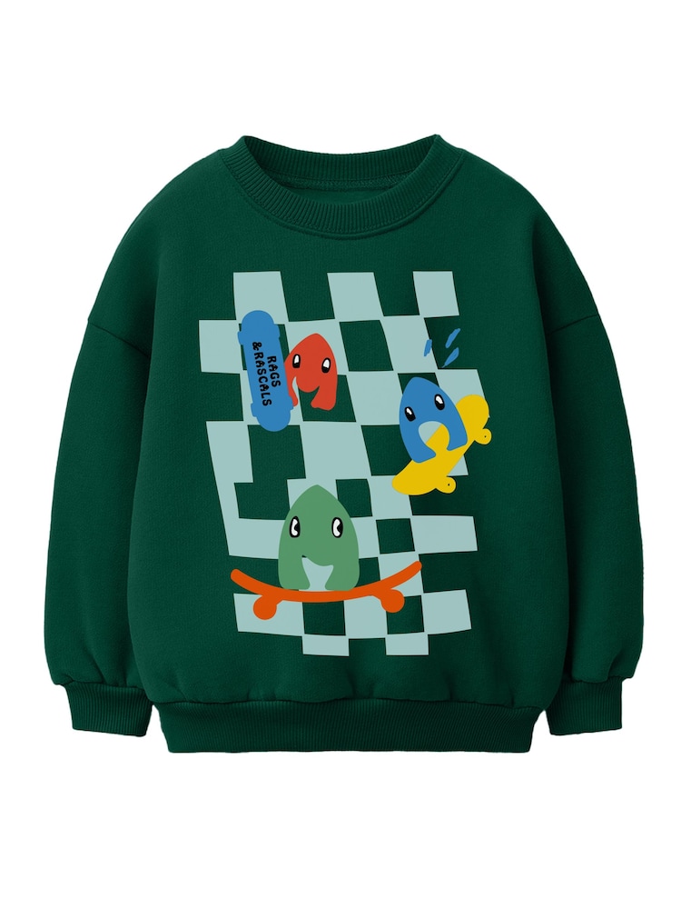 Rags & Rascals Green Skate Monsters Sweatshirt - Image 1 of 3 Rags & Rascals Green Skate Monsters Sweatshirt - Image 1 of 3