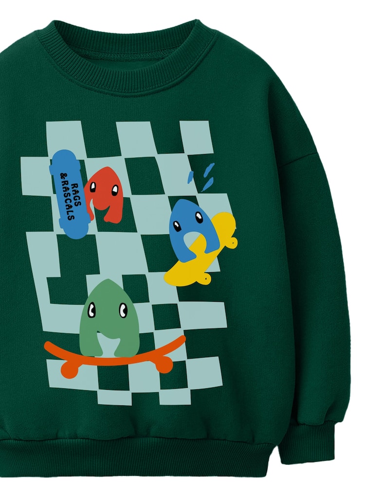Rags & Rascals Green Skate Monsters Sweatshirt - Image 2 of 3 Rags & Rascals Green Skate Monsters Sweatshirt - Image 2 of 3