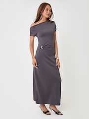 Threadbare Grey Off Shoulder Draped Jersey Maxi Dress - Image 3 of 4
