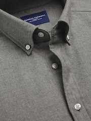 Charles Tyrwhitt Grey Regular Fit Brushed Flannel Shirt - Image 5 of 6