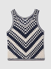 Reiss Navy/Ivory Sabrina Crochet Crew Neck Vest - Image 2 of 5