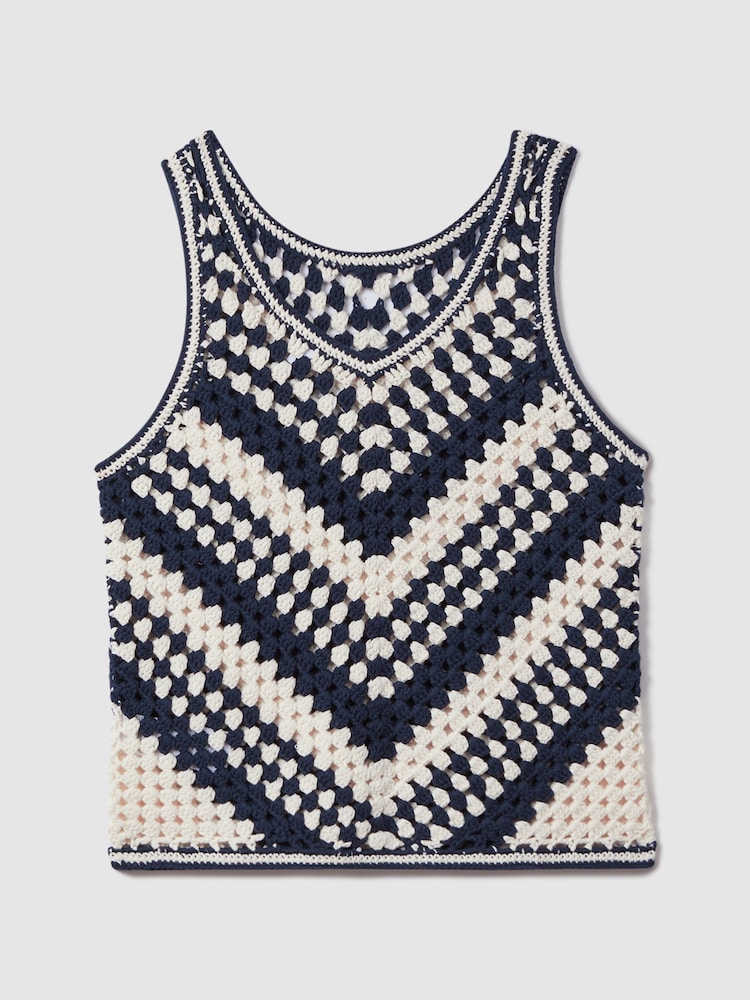 Reiss Navy/Ivory Sabrina Crochet Crew Neck Vest - Image 2 of 5