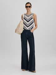 Reiss Navy/Ivory Sabrina Crochet Crew Neck Vest - Image 3 of 5