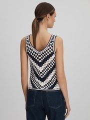 Reiss Navy/Ivory Sabrina Crochet Crew Neck Vest - Image 4 of 5
