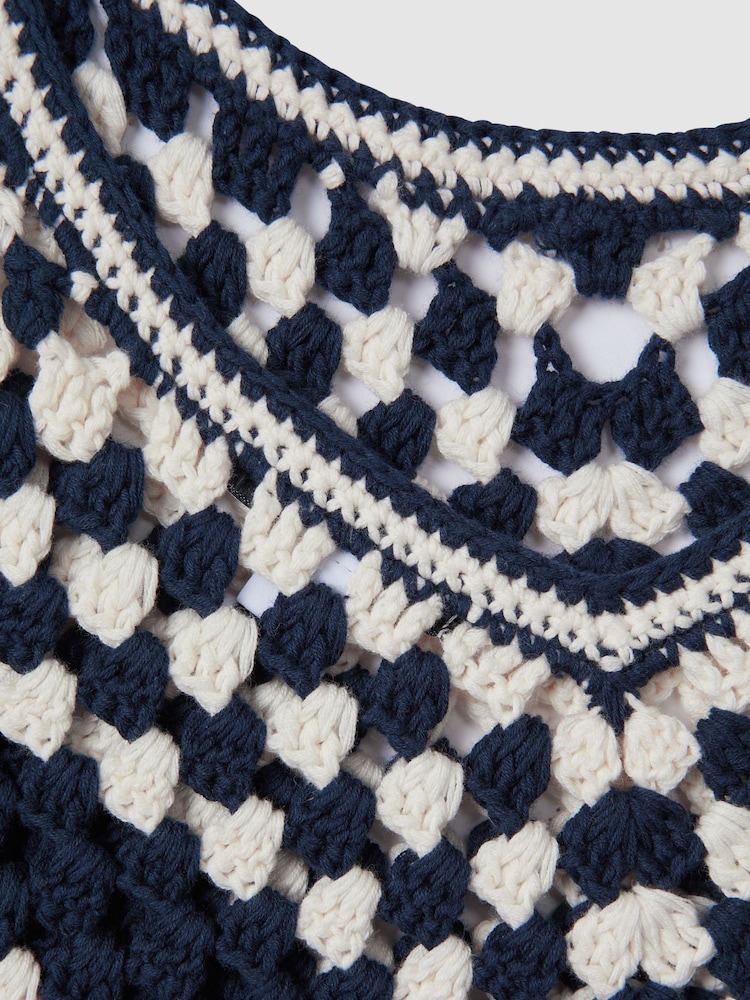 Reiss Navy/Ivory Sabrina Crochet Crew Neck Vest - Image 5 of 5