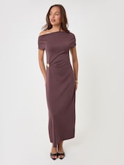 Threadbare Brown Off Shoulder Draped Jersey Maxi Dress - Image 2 of 4