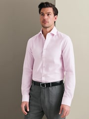 Rozā - Charles Tyrwhitt negludināms, elastīgs, Trafalgar Weave auduma krekls ar izgriezumu, pieguļošs piegriezums - Attēls 1 no 6