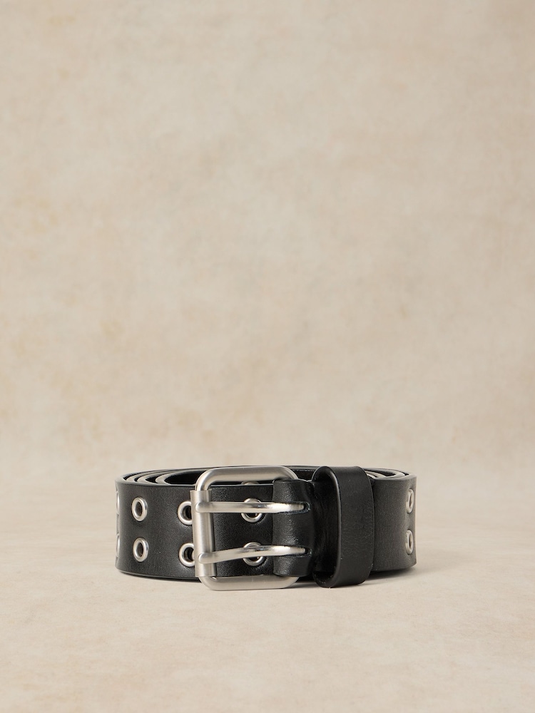 White Stuff Black Multi Eyelet Leather Belt - Image 1 of 3