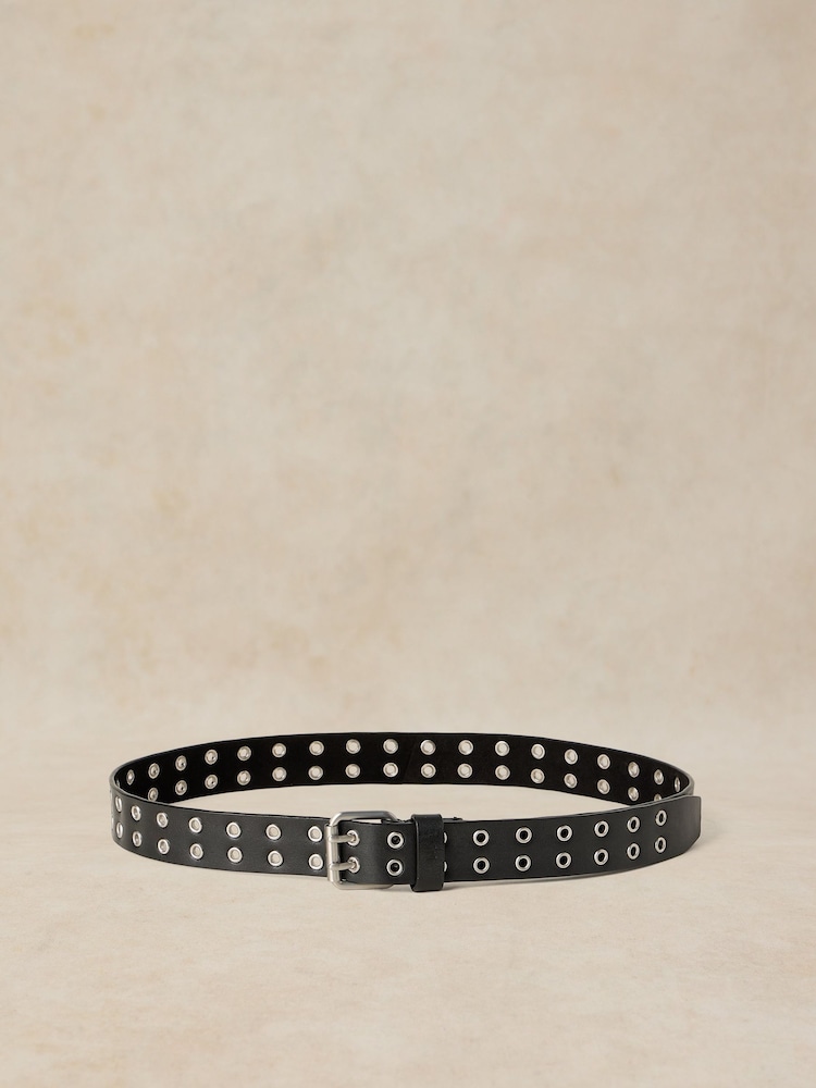 White Stuff Black Multi Eyelet Leather Belt - Image 2 of 3