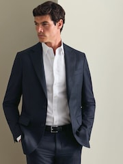 Azul marino - Chaqueta de traje de lujo italiana de corte ajustado Birdseye de Charles Tyrwhitt - Imagen 1 de 6