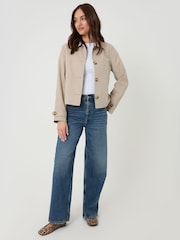 Threadbare Natural Petite Cropped Trench Coat - Image 3 of 5