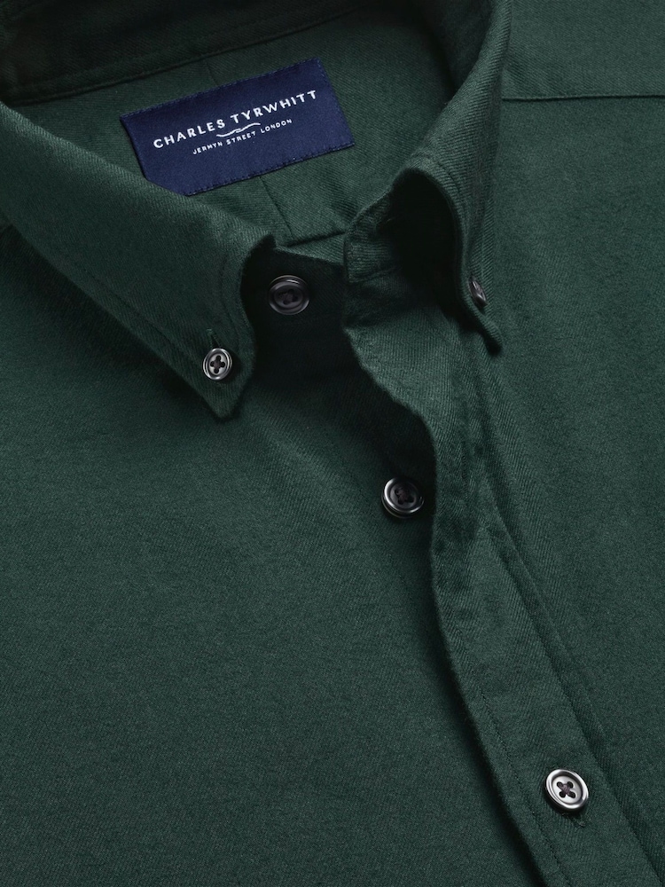 Жасыл - Slim Fit - Charles Tyrwhitt қылқаламмен қапталған фланель жейде - 5суретінің 5 суреті