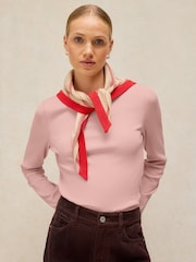 White Stuff Pink Aida Scallop Long Sleeve T-Shirt - Image 1 of 6