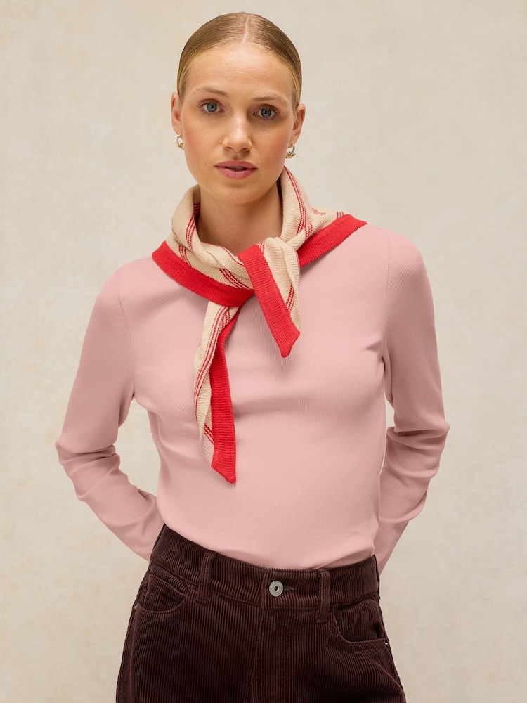 White Stuff Pink Aida Scallop Long Sleeve T-Shirt - Image 1 of 6