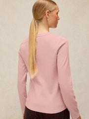White Stuff Pink Aida Scallop Long Sleeve T-Shirt - Image 2 of 6