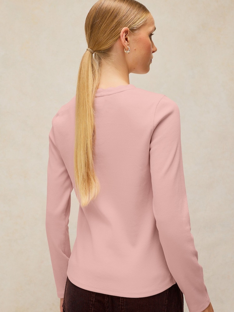 White Stuff Pink Aida Scallop Long Sleeve T-Shirt - Image 2 of 6