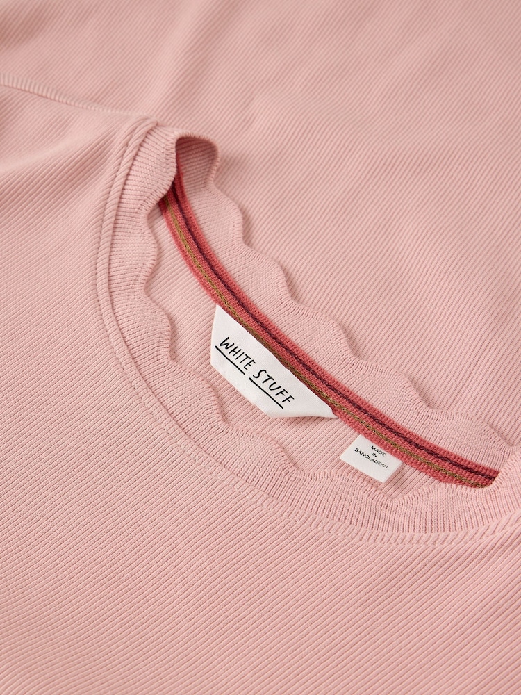 White Stuff Pink Aida Scallop Long Sleeve T-Shirt - Image 6 of 6