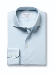 Zaļš - Charles Tyrwhitt negludināms, elastīgs, Trafalgar Weave auduma krekls ar izgriezumu, pieguļošs piegriezums - Attēls 3 no 5