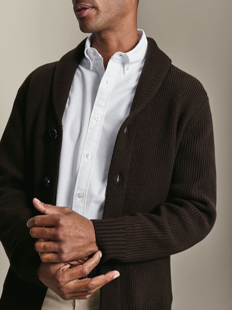 Charles Tyrwhitt Brown Chunky Merino Shawl Neck Cardigan - Image 1 of 6 Charles Tyrwhitt Brown Chunky Merino Shawl Neck Cardigan - Image 1 of 6