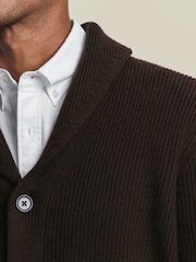 Charles Tyrwhitt Brown Chunky Merino Shawl Neck Cardigan - Image 2 of 6