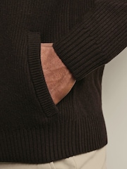 Charles Tyrwhitt Brown Chunky Merino Shawl Neck Cardigan - Image 3 of 6