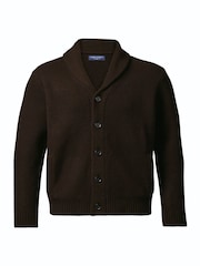 Charles Tyrwhitt Brown Chunky Merino Shawl Neck Cardigan - Image 4 of 6