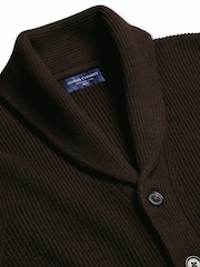 Charles Tyrwhitt Brown Chunky Merino Shawl Neck Cardigan - Image 5 of 6