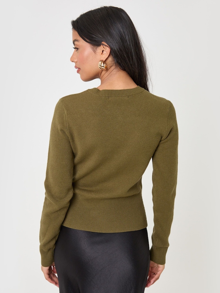 Threadbare Green Crew Neck Structured Knitted Cardigan - Image 2 of 4 Threadbare Green Crew Neck Structured Knitted Cardigan - Image 2 of 4