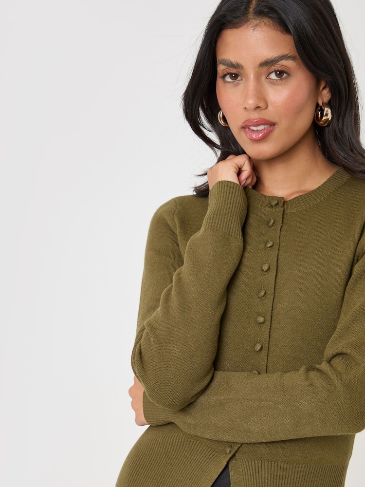 Threadbare Green Crew Neck Structured Knitted Cardigan - Image 4 of 4 Threadbare Green Crew Neck Structured Knitted Cardigan - Image 4 of 4